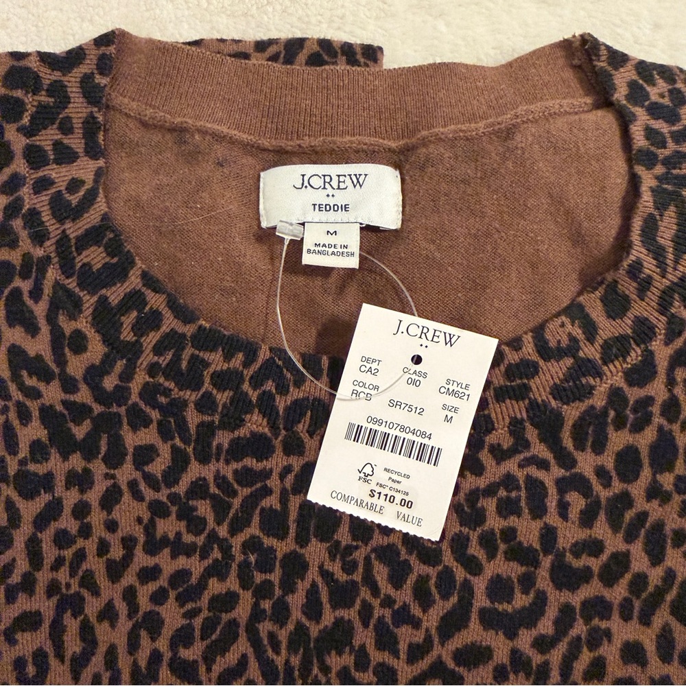 J.Crew Factory Leopard Print Teddi Sweater - Brown/Black Medium NWT - Picture 3 of 3